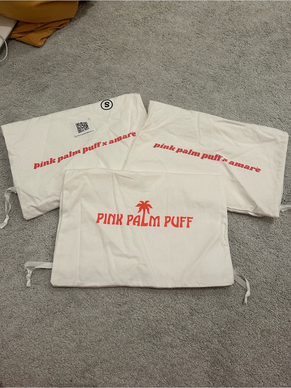 Pink Palm Puff Canvas Dust Bags